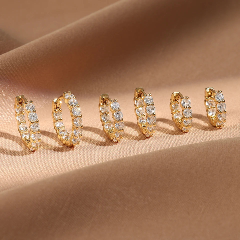 6pcs Shiny Zircon Earring Set – White Gold Color Huggie, Cartilage Piercing, and Ear Cuff for Women & Men