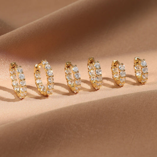 6pcs Shiny Zircon Earring Set – White Gold Color Huggie, Cartilage Piercing, and Ear Cuff for Women & Men