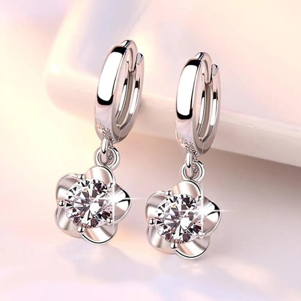 High Quality 925 Sterling Silver Earrings – Retro Simple Design with Purple and White Zircon