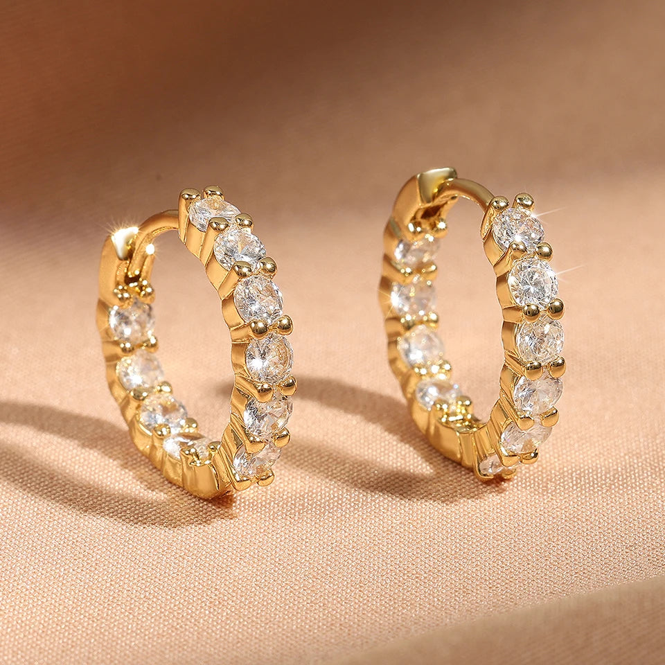 6pcs Shiny Zircon Earring Set – White Gold Color Huggie, Cartilage Piercing, and Ear Cuff for Women & Men